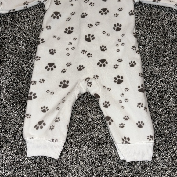 Carters 3 months Fleece Hooded Zip Up Footless Romper Paw Prints - Picture 6 of 7